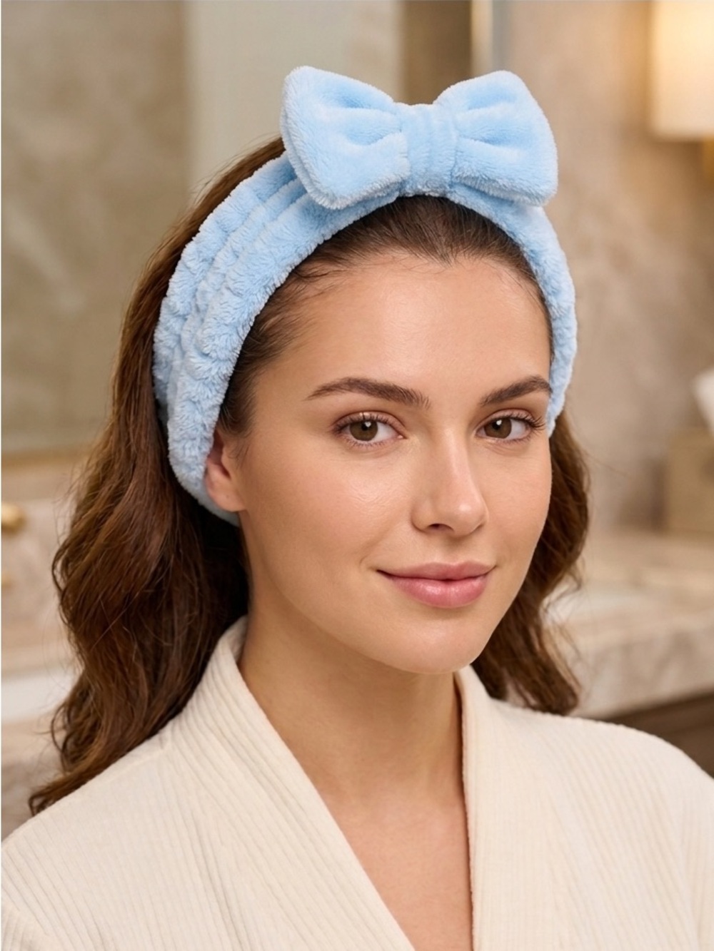 Soft Blue Plush Bow Head band